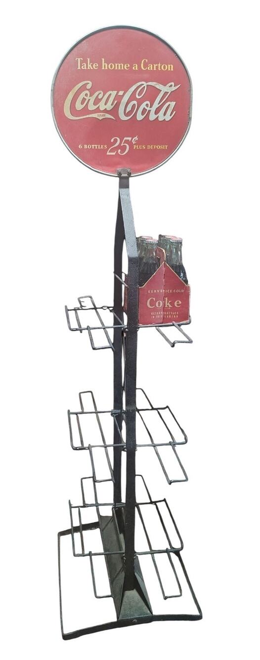 Antique Coca Cola 6 for 25¢ Store Rack Display With Sign & 6 Pack As Shown